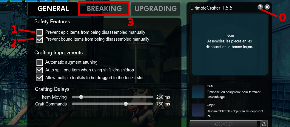 Ultimate Crafter : Onglet General vers Breaking